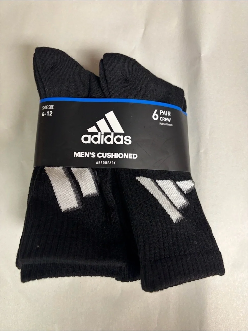 New Adidas Socks Men’s 6 Pair Black Cushioned Crew Sock Casual Athletic Active